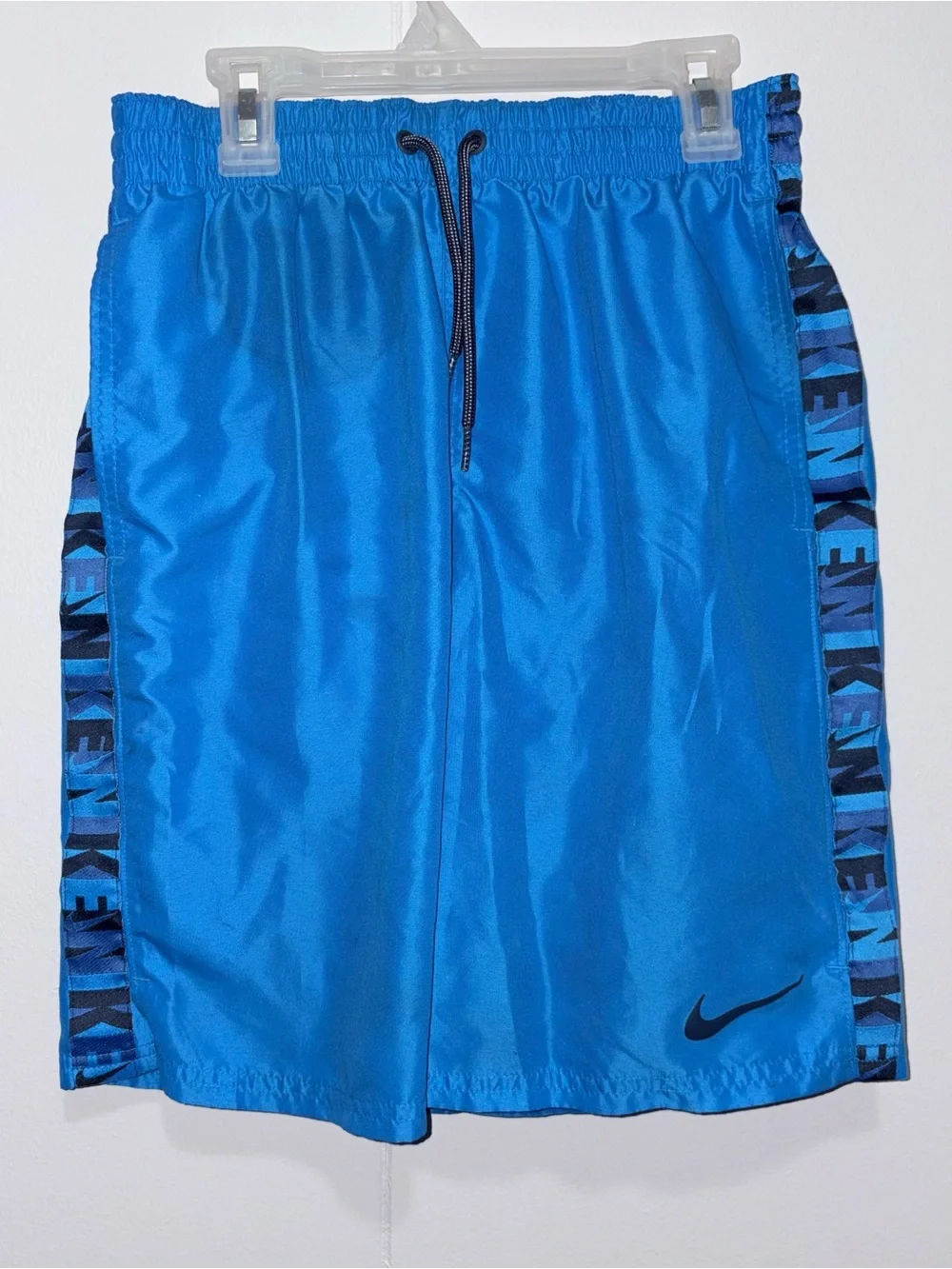 Nike Logo Tape Swim Trunks Mens Tagged Small Blue Drawstring Mesh Lined
